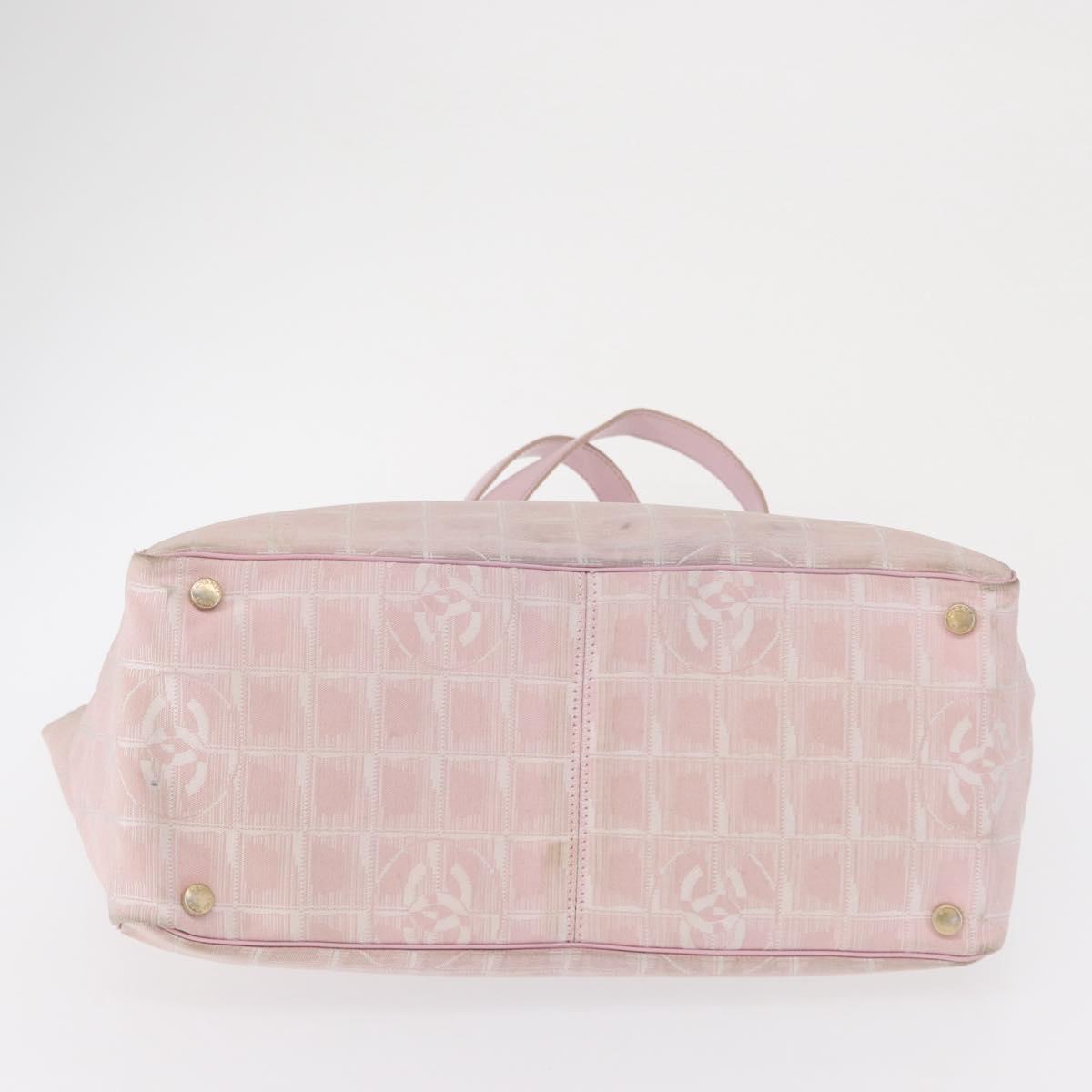 CHANEL New Travel line Tote Bag Nylon Pink Gold CC Auth BA9530