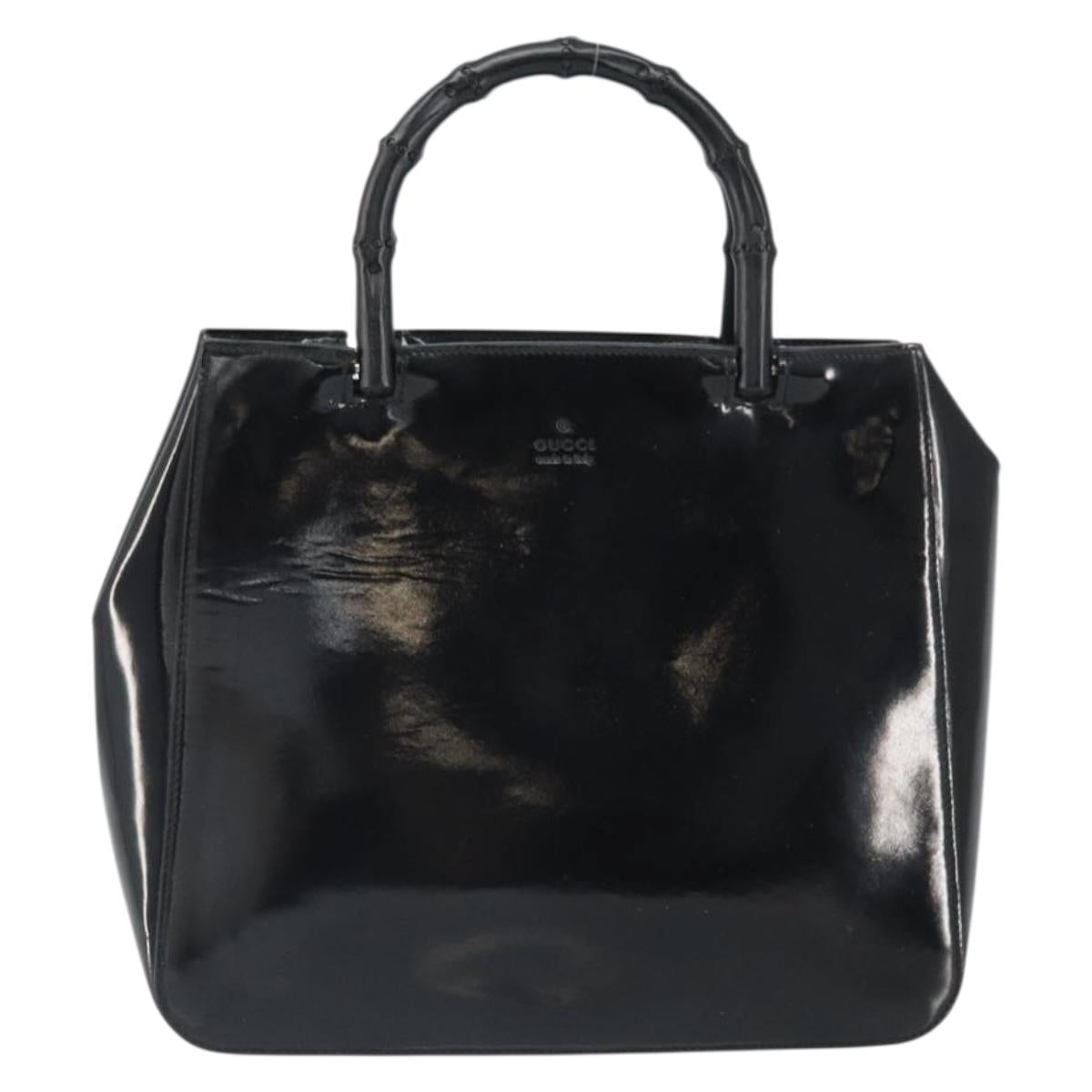 GUCCI Bamboo Hand Bag Patent leather Black 93152 Auth BA9541