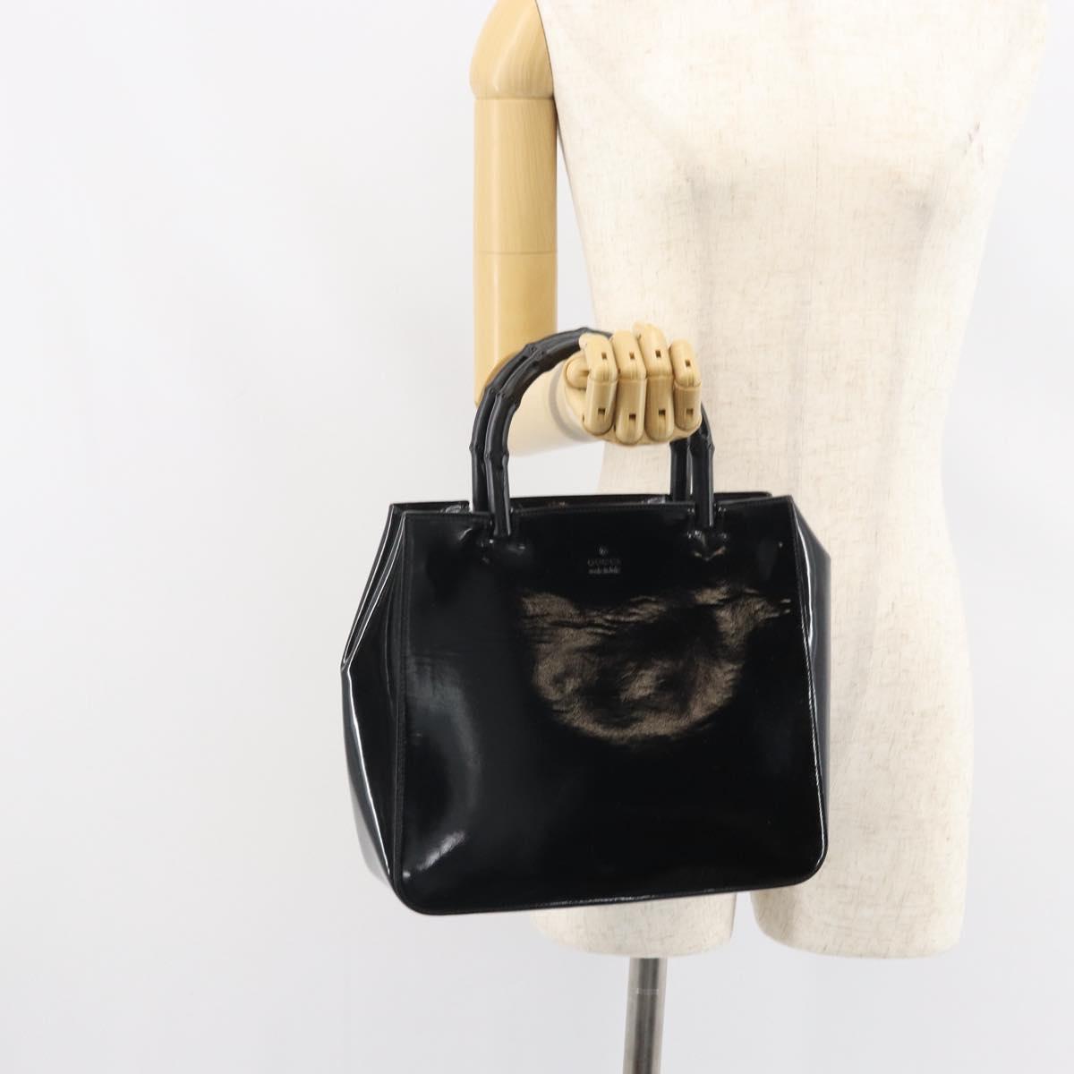 GUCCI Bamboo Hand Bag Patent leather Black 93152 Auth BA9541