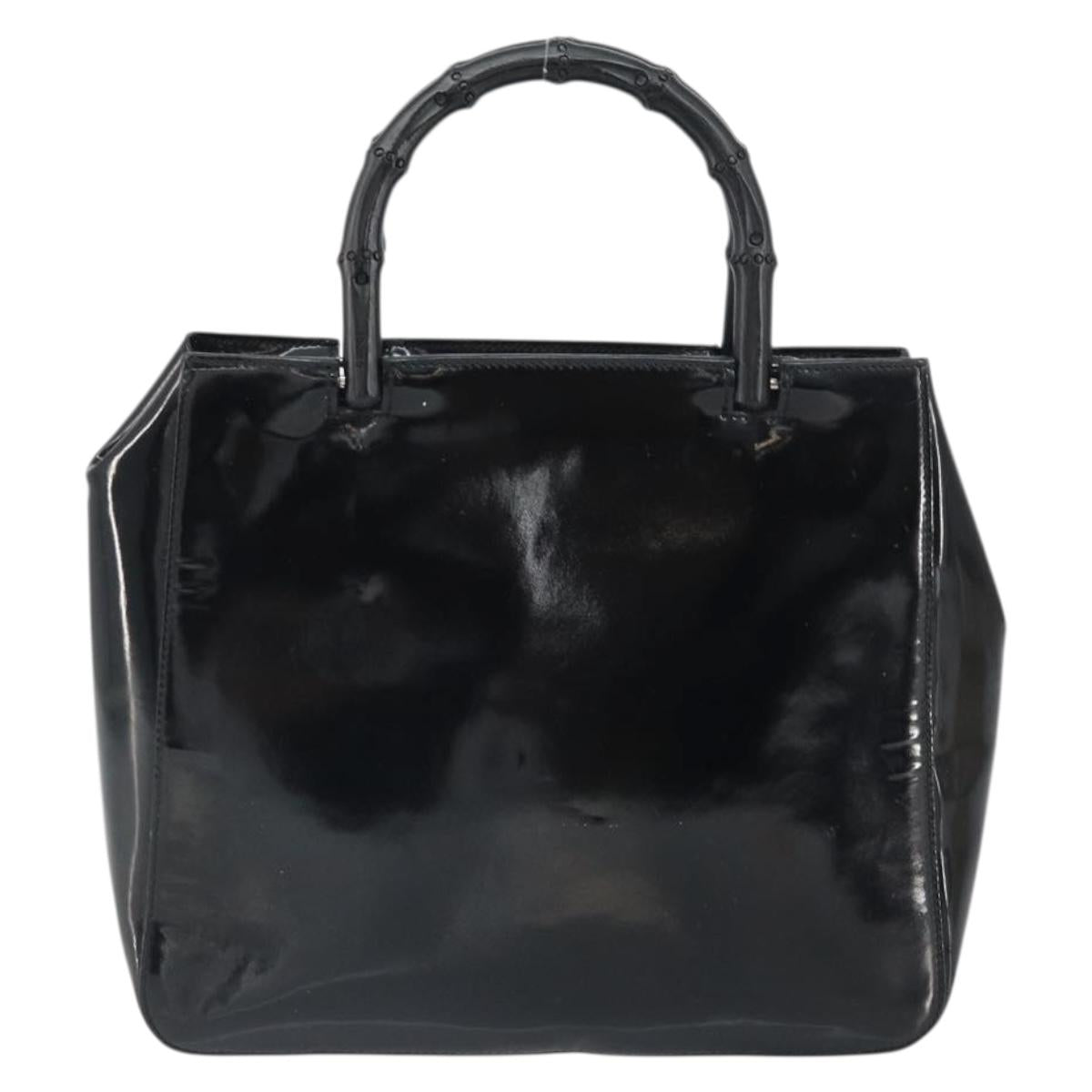 GUCCI Bamboo Hand Bag Patent leather Black 93152 Auth BA9541