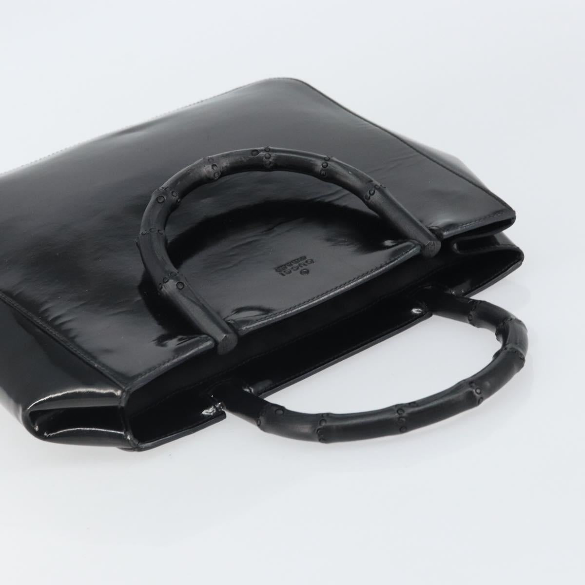 GUCCI Bamboo Hand Bag Patent leather Black 93152 Auth BA9541
