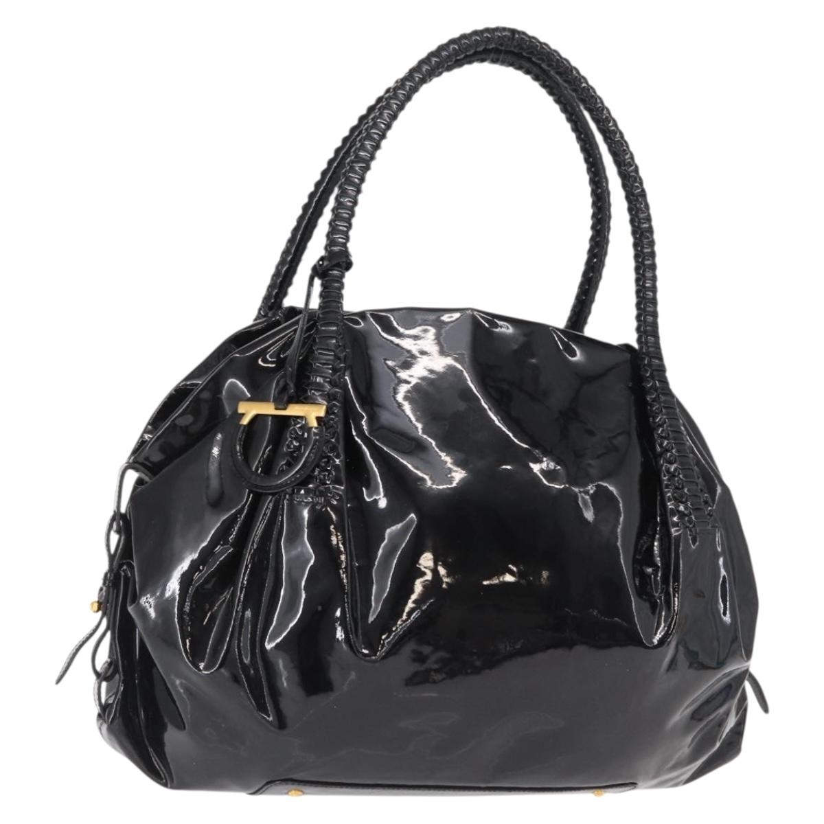 Salvatore Ferragamo Gancini Tote Bag Patent leather Black Gold Auth BA9545