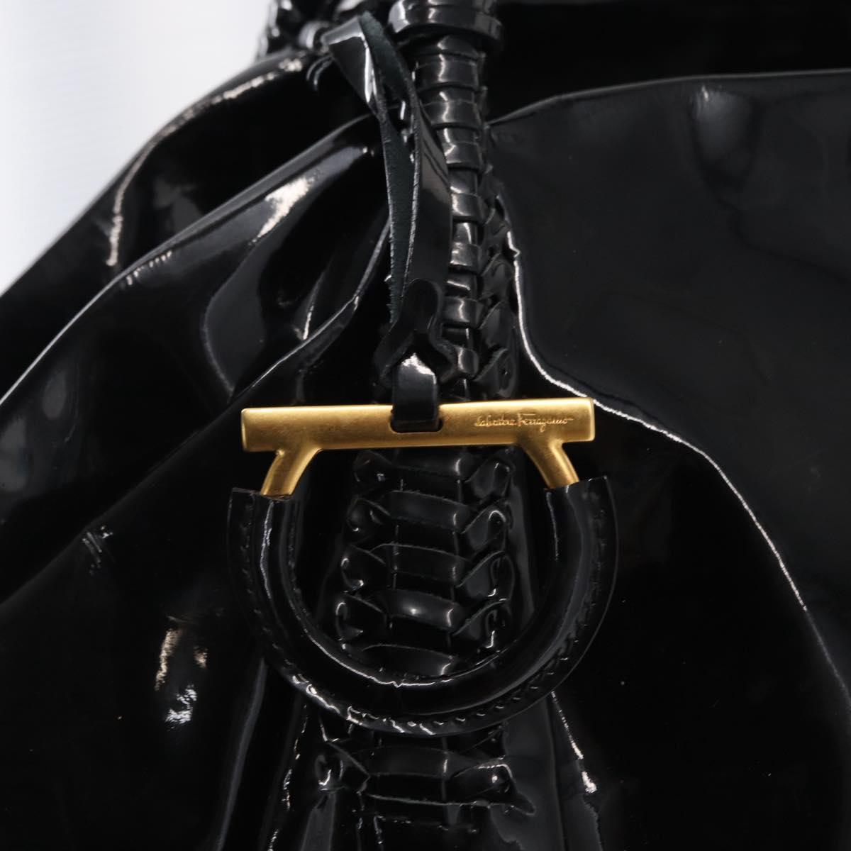 Salvatore Ferragamo Gancini Tote Bag Patent leather Black Gold Auth BA9545