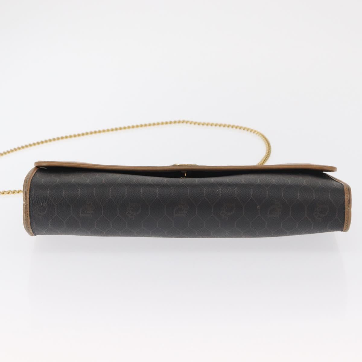 Christian Dior Honeycomb Canvas Chain Shoulder Bag PVC Black Gold Auth BA9551