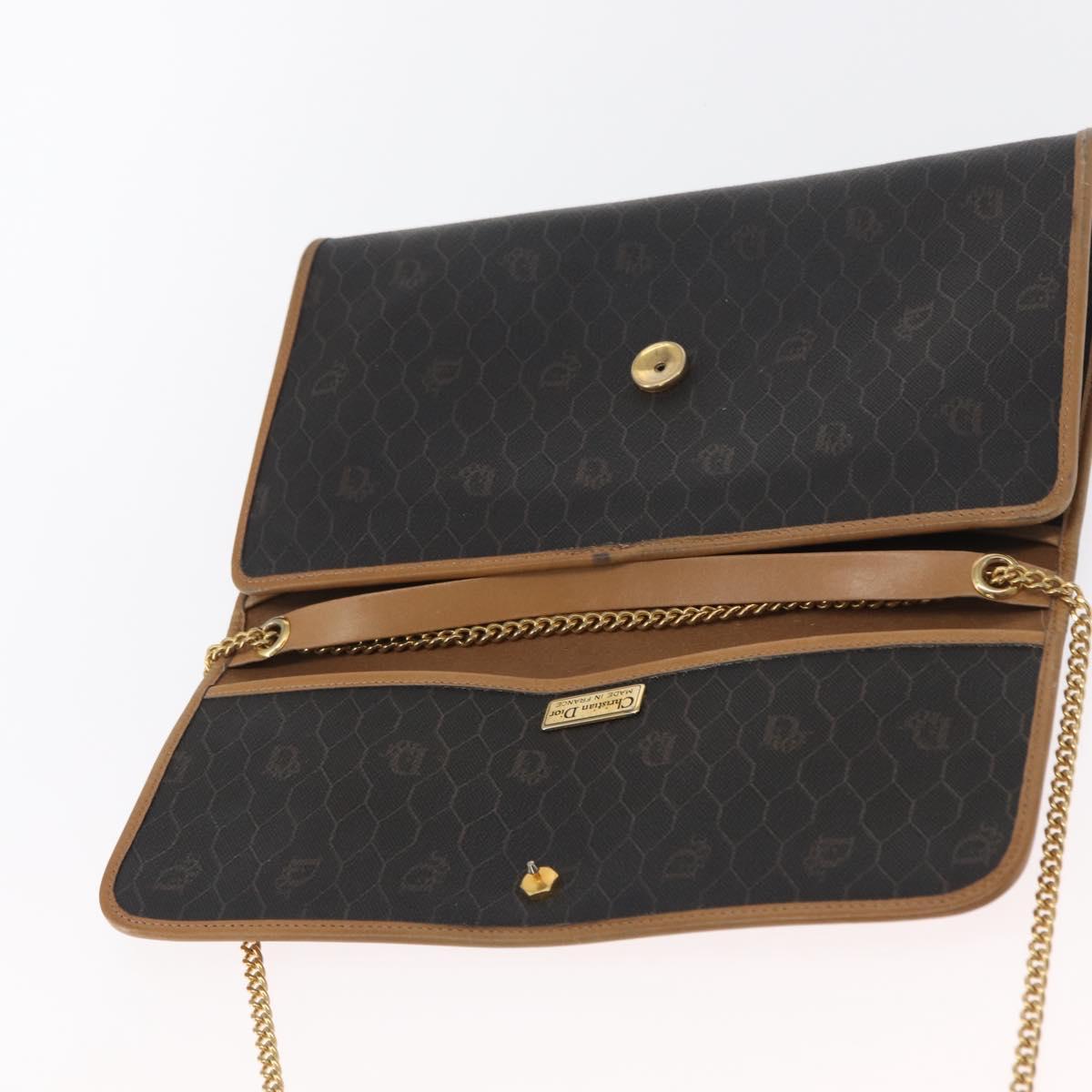 Christian Dior Honeycomb Canvas Chain Shoulder Bag PVC Black Gold Auth BA9551