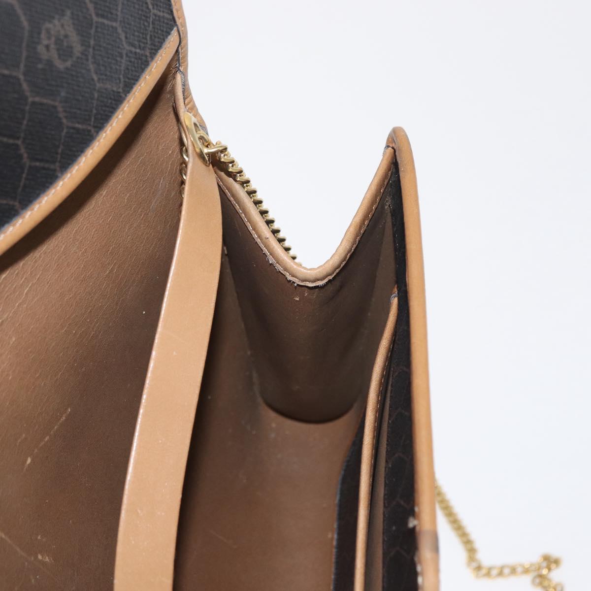 Christian Dior Honeycomb Canvas Chain Shoulder Bag PVC Black Gold Auth BA9551
