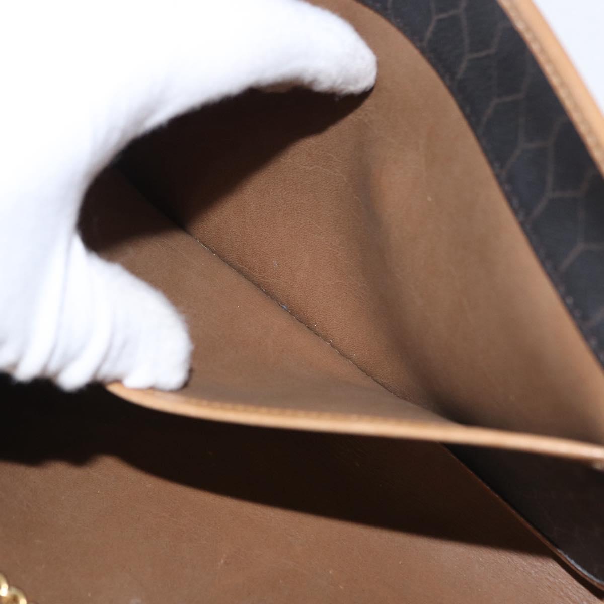 Christian Dior Honeycomb Canvas Chain Shoulder Bag PVC Black Gold Auth BA9551