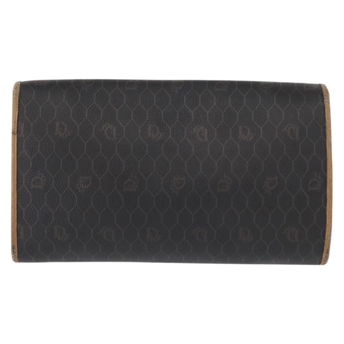 Christian Dior Honeycomb Canvas Chain Shoulder Bag PVC Black Gold Auth BA9551