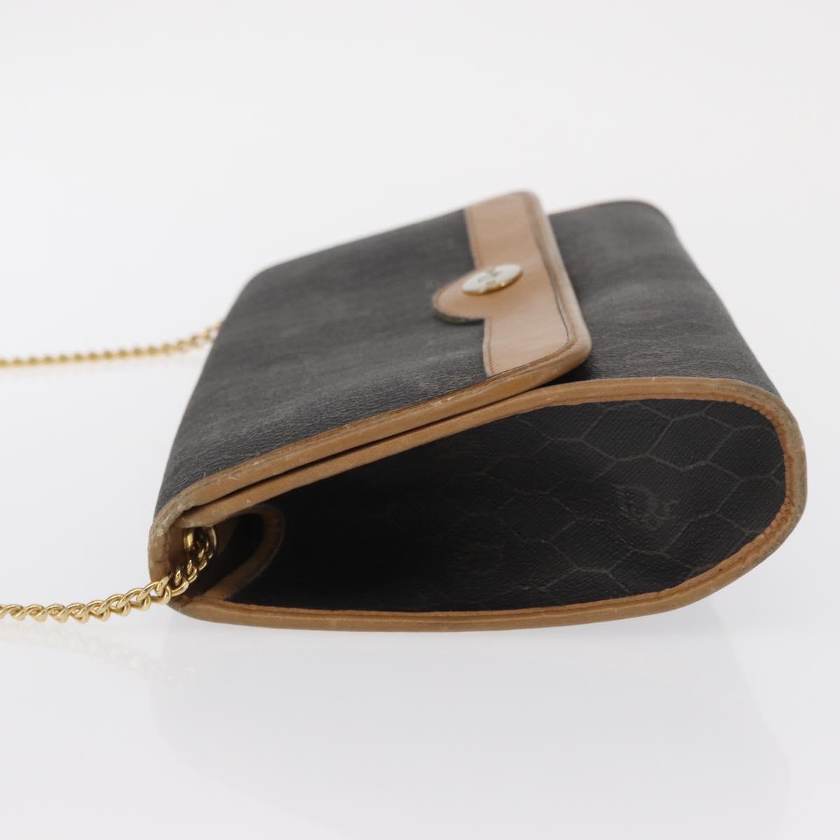Christian Dior Honeycomb Canvas Chain Shoulder Bag PVC Black Gold Auth BA9551