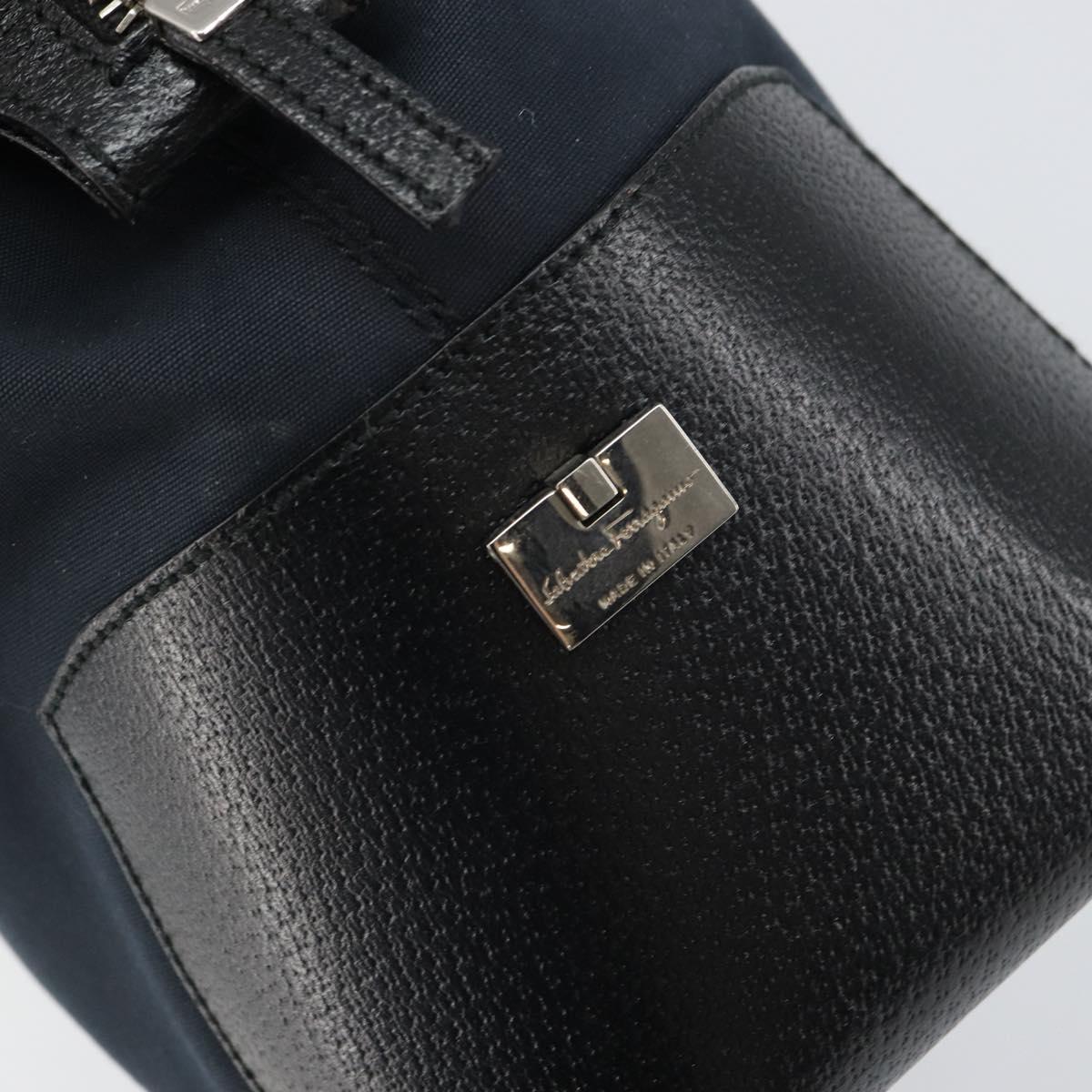 Salvatore Ferragamo Hand Bag Nylon Black Silver Auth BA9555