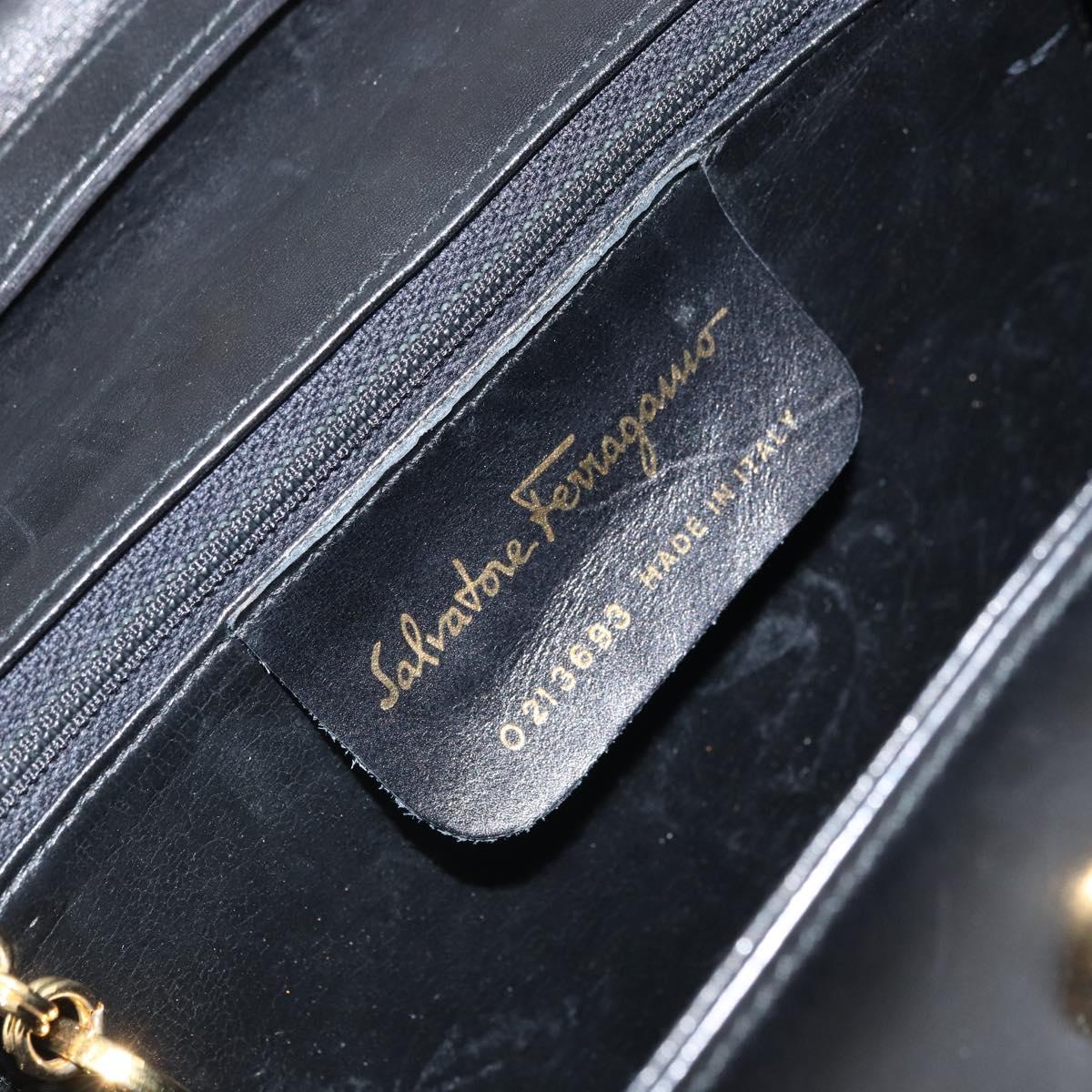 Salvatore Ferragamo Shoulder Bag Leather Black Gold Auth BA9556