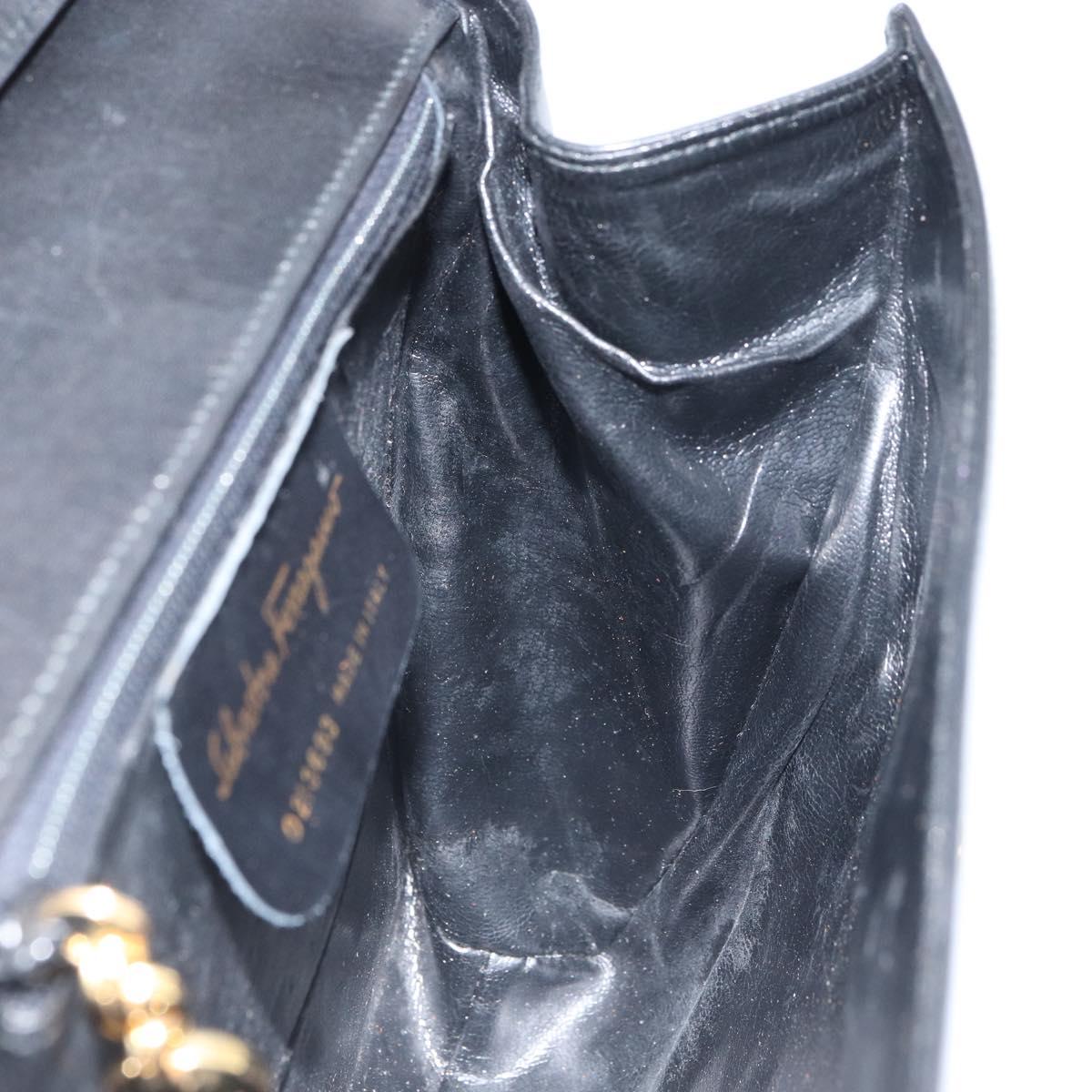 Salvatore Ferragamo Shoulder Bag Leather Black Gold Auth BA9556