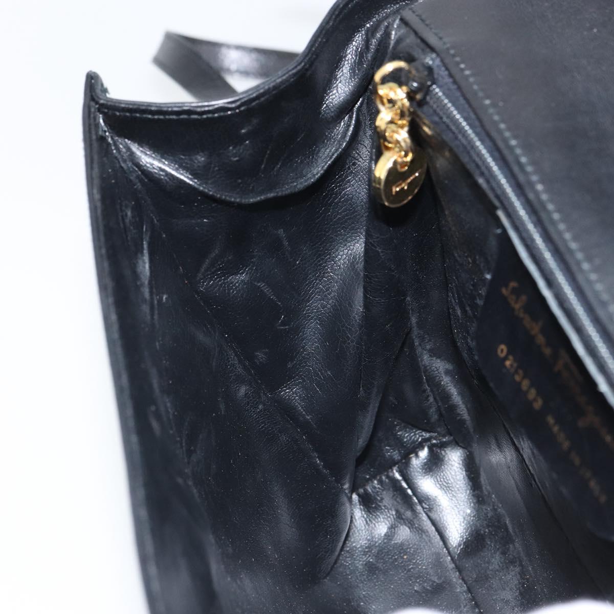 Salvatore Ferragamo Shoulder Bag Leather Black Gold Auth BA9556