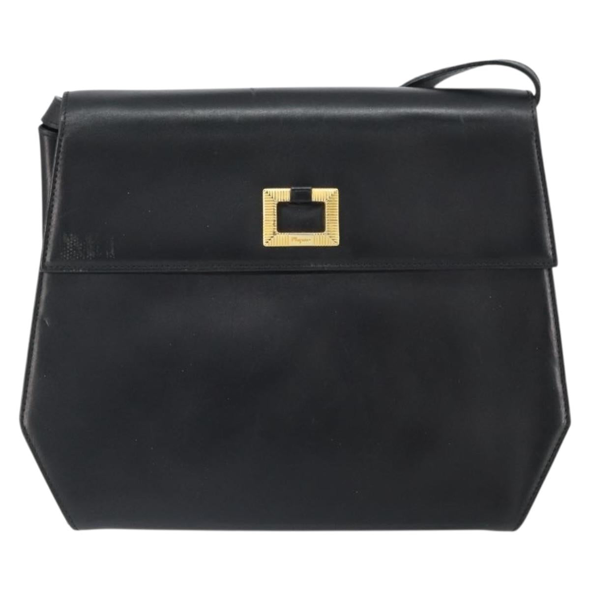 Salvatore Ferragamo Shoulder Bag Leather Black Gold Auth BA9556
