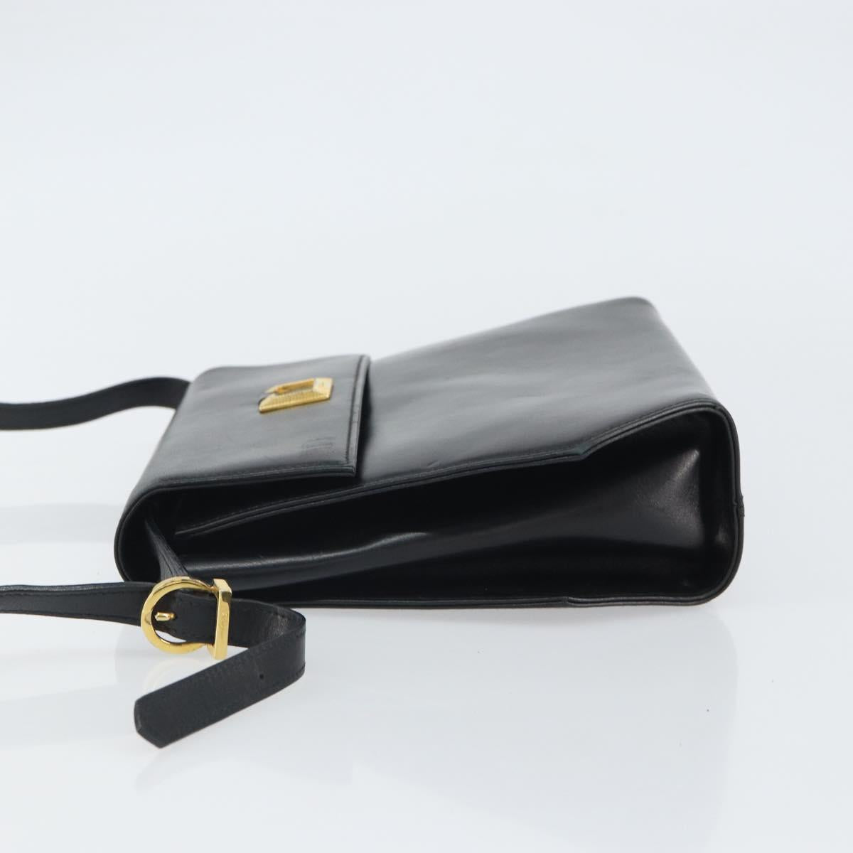 Salvatore Ferragamo Shoulder Bag Leather Black Gold Auth BA9556