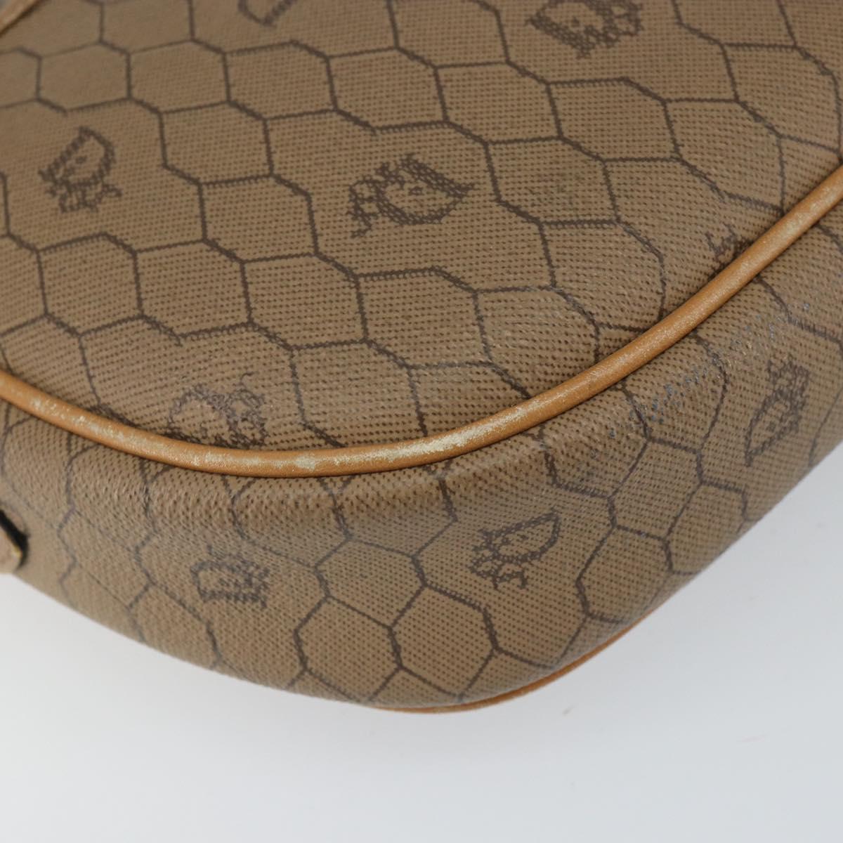 Christian Dior Honeycomb Canvas Shoulder Bag PVC Beige Gold Auth BA9558