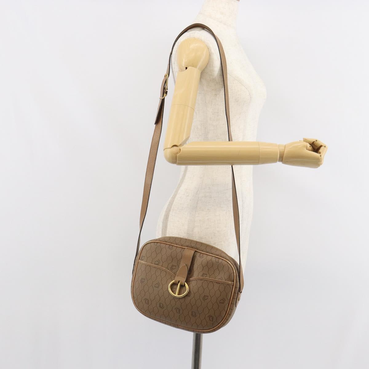 Christian Dior Honeycomb Canvas Shoulder Bag PVC Beige Gold Auth BA9558