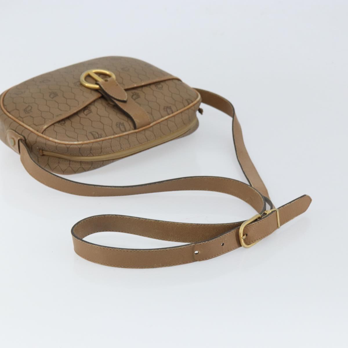 Christian Dior Honeycomb Canvas Shoulder Bag PVC Beige Gold Auth BA9558