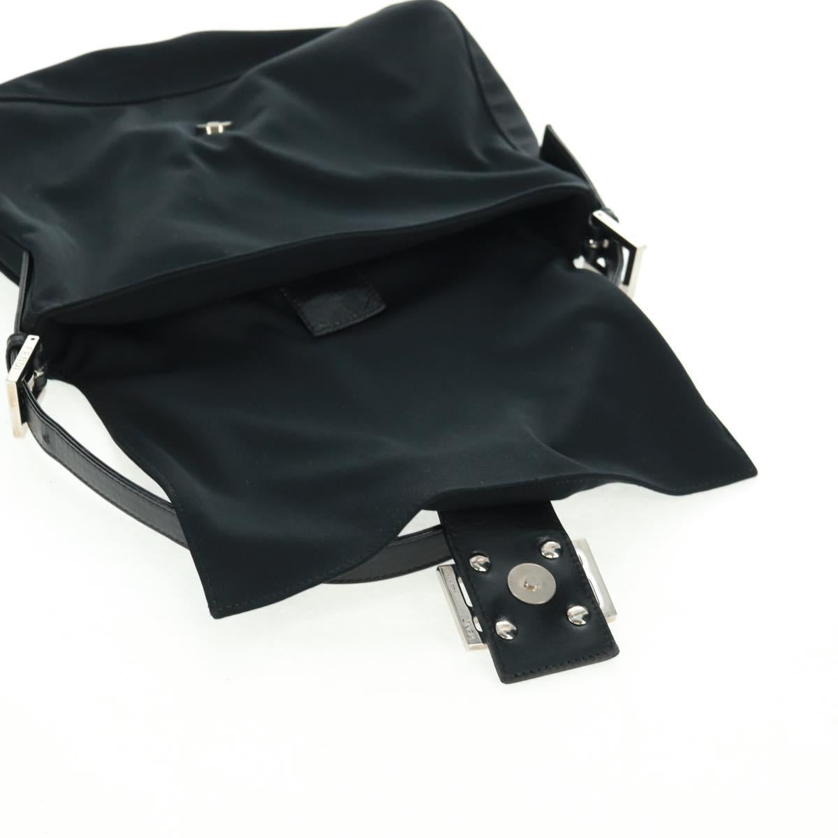 FENDI Mamma Baguette Shoulder Bag Nylon Black Silver Auth BA9559V