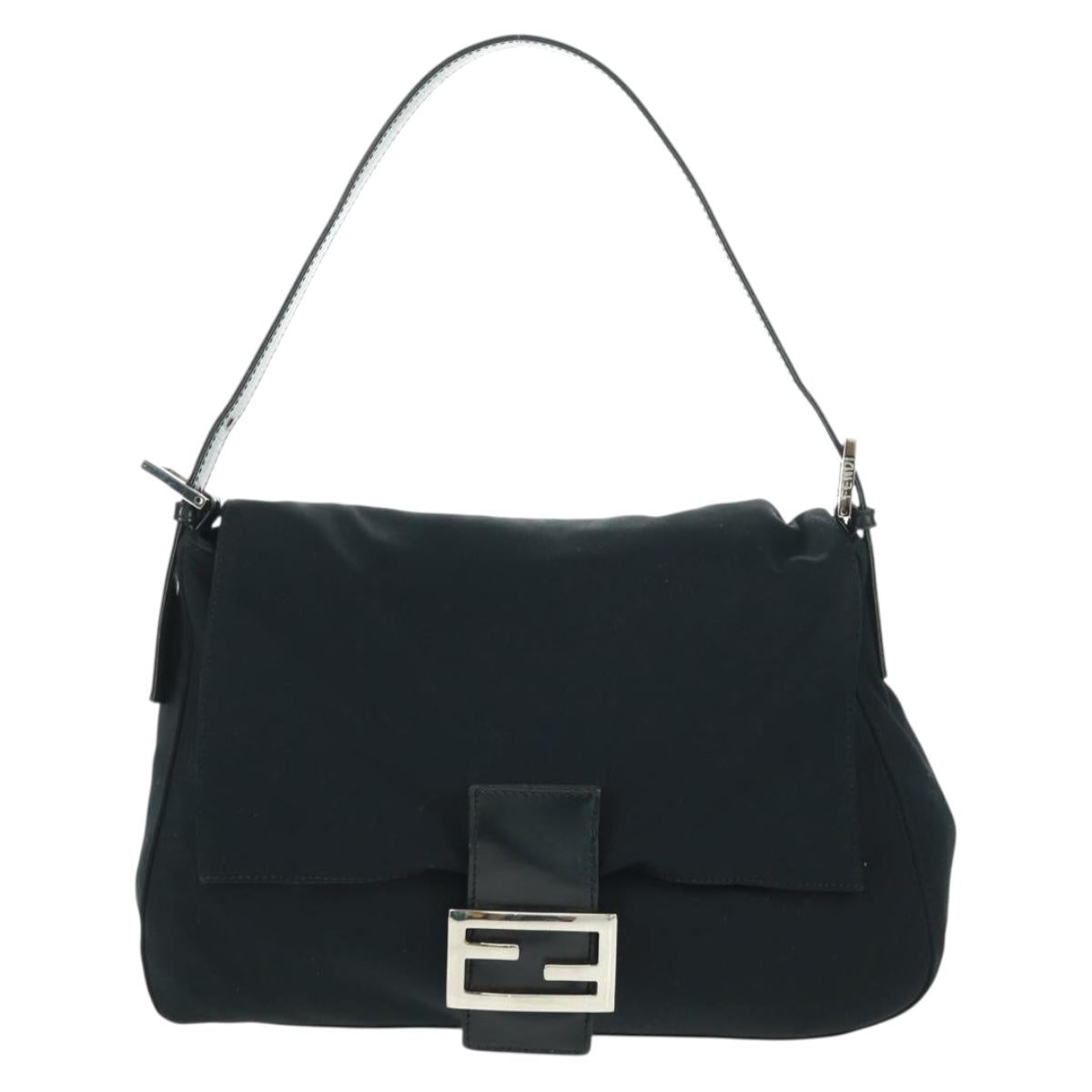 FENDI Mamma Baguette Shoulder Bag Nylon Black Silver Auth BA9559V