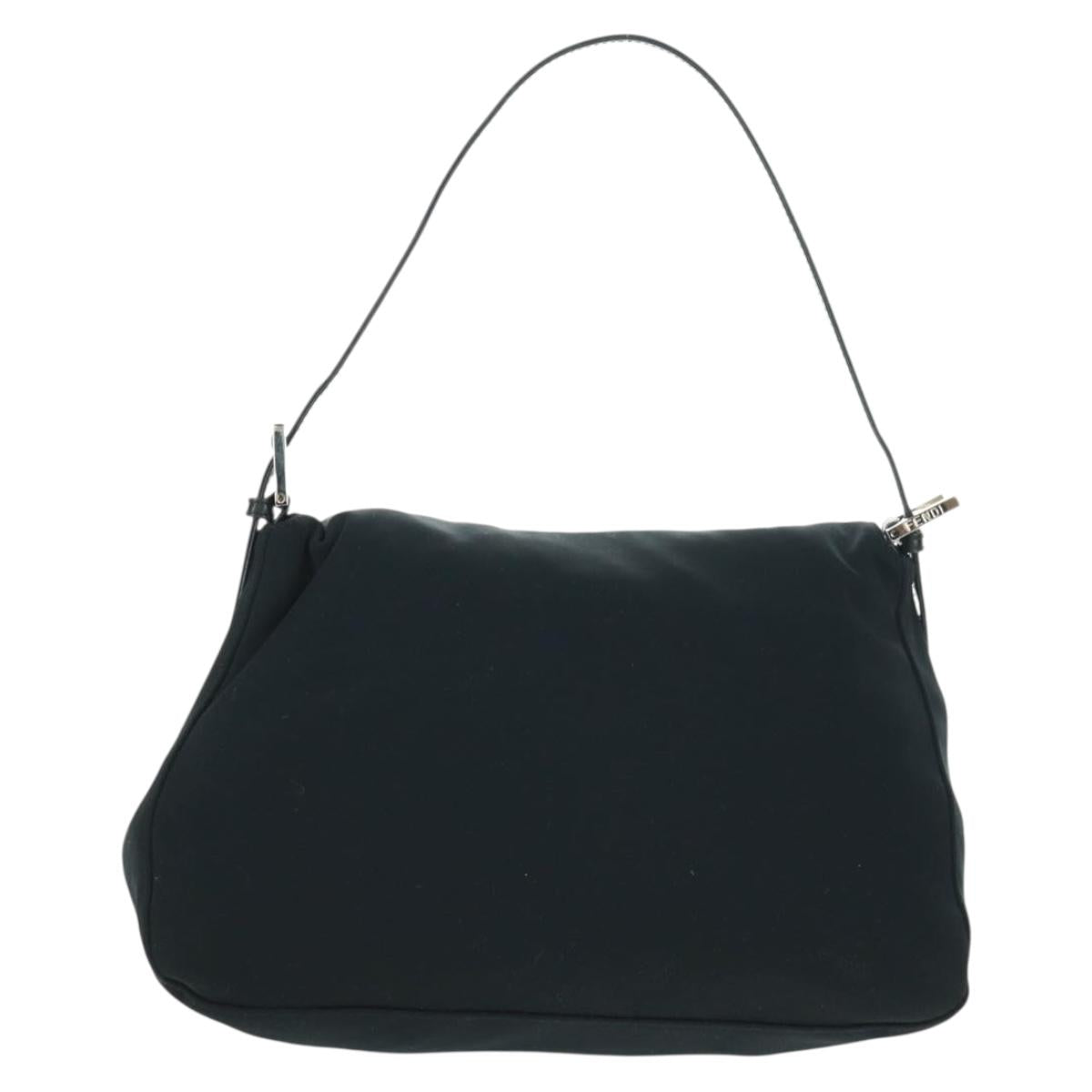 FENDI Mamma Baguette Shoulder Bag Nylon Black Silver Auth BA9559V