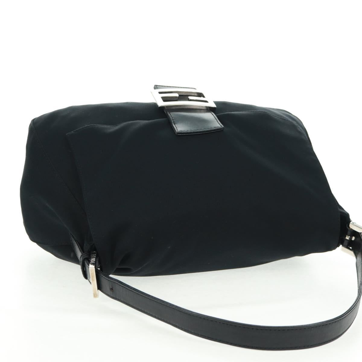 FENDI Mamma Baguette Shoulder Bag Nylon Black Silver Auth BA9559V