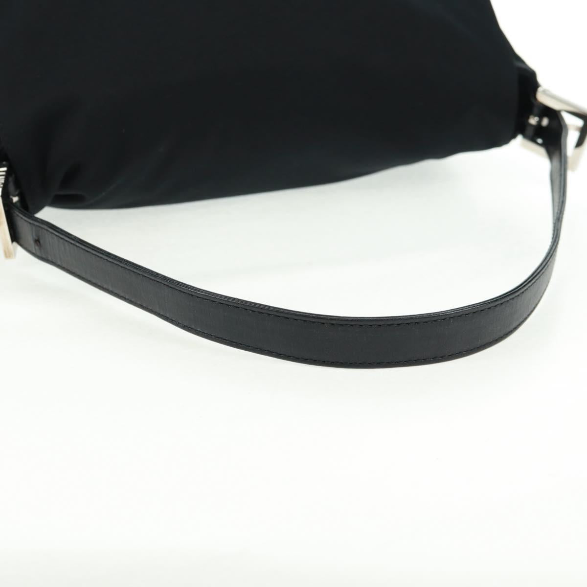 FENDI Mamma Baguette Shoulder Bag Nylon Black Silver Auth BA9559V