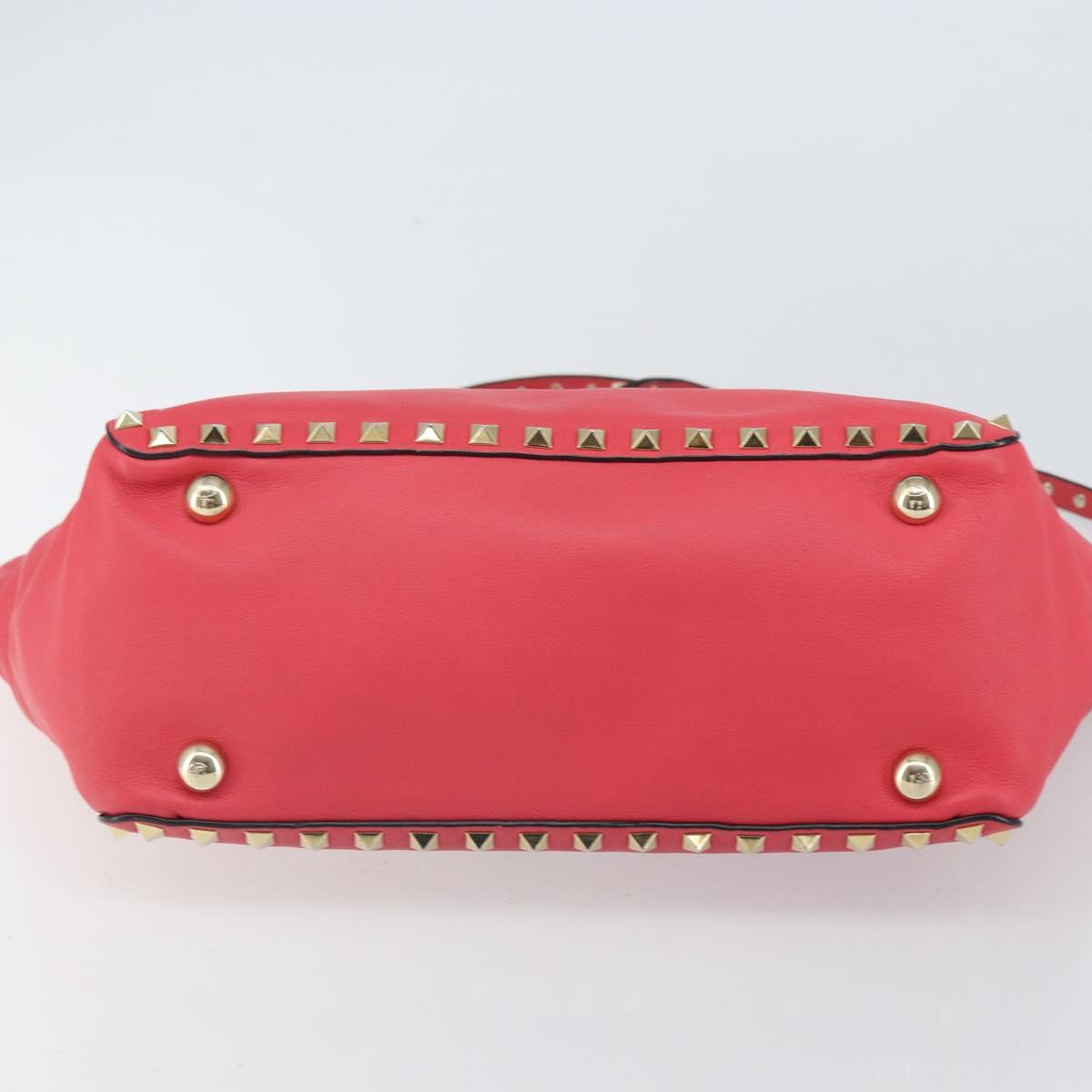 VALENTINO Rock Studs Hand Bag Leather 2way Pink Gold Auth BA9561