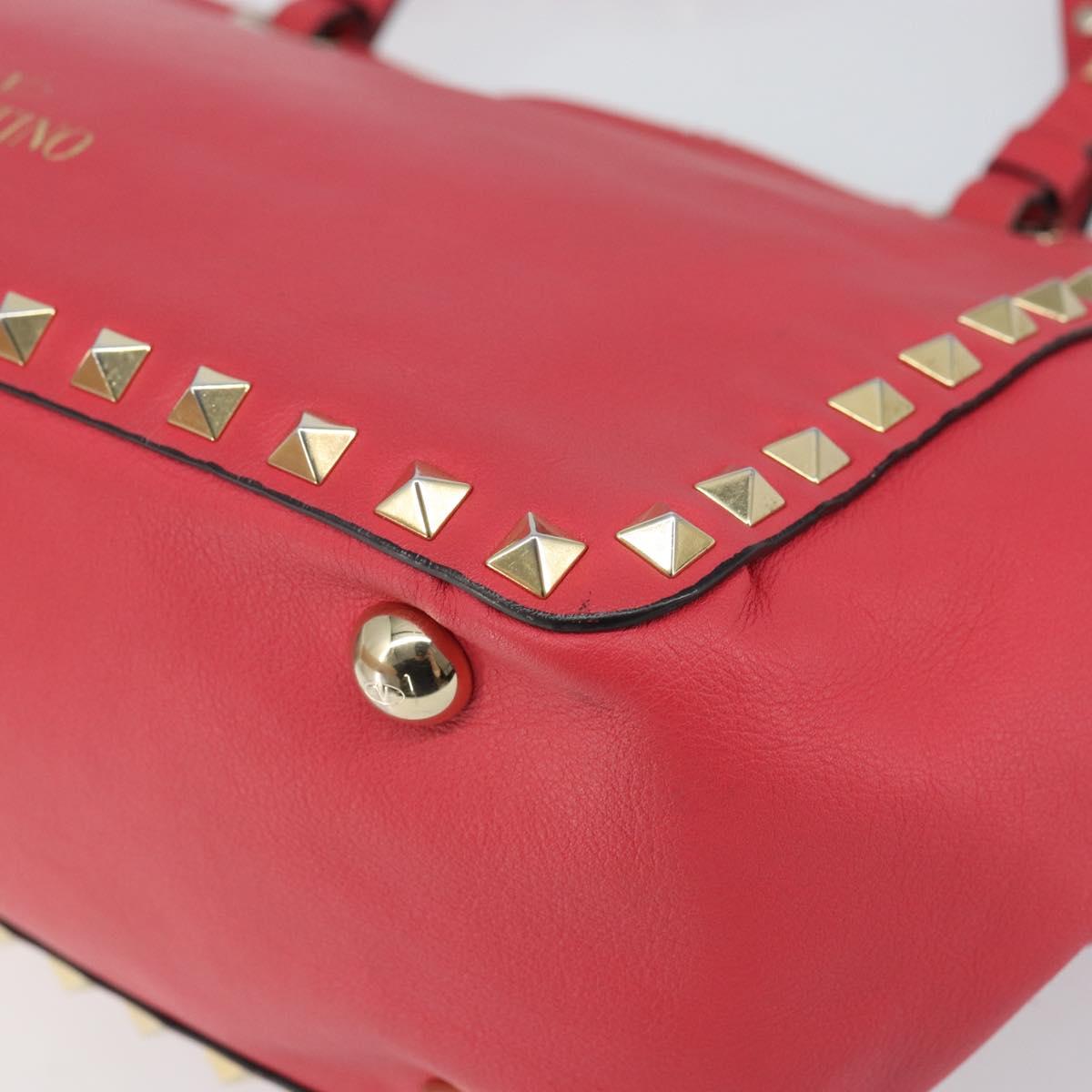 VALENTINO Rock Studs Hand Bag Leather 2way Pink Gold Auth BA9561
