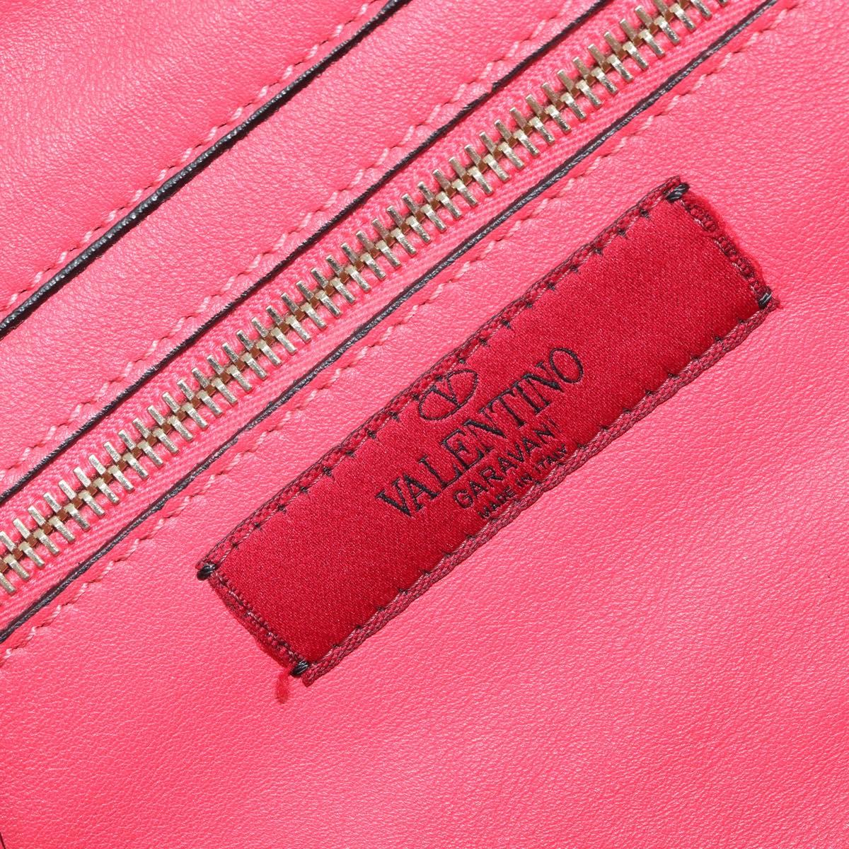 VALENTINO Rock Studs Hand Bag Leather 2way Pink Gold Auth BA9561