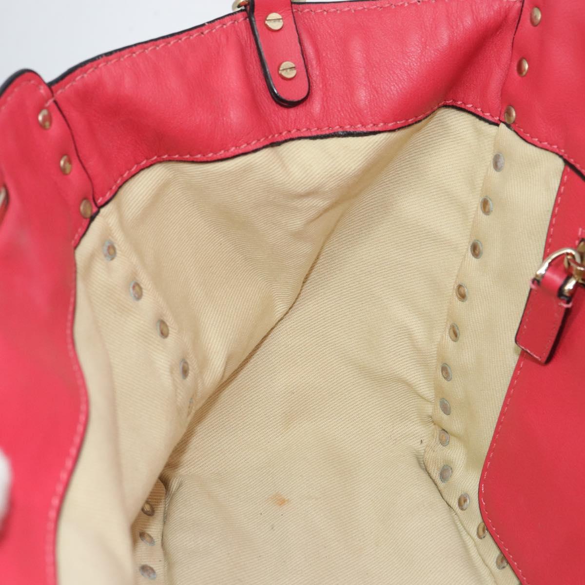 VALENTINO Rock Studs Hand Bag Leather 2way Pink Gold Auth BA9561