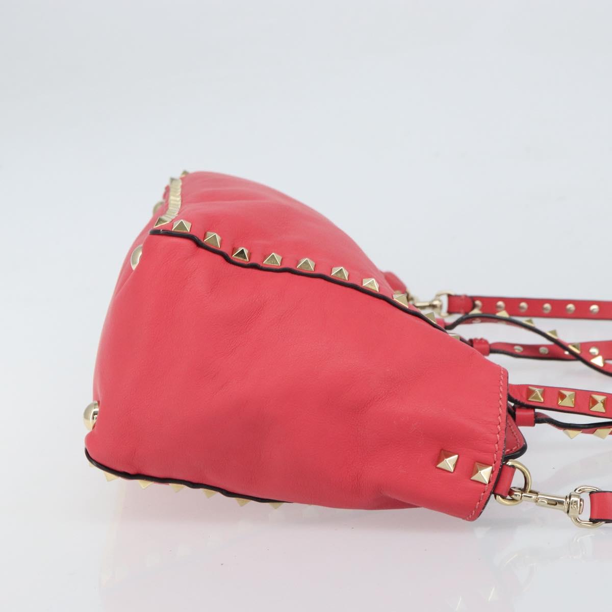 VALENTINO Rock Studs Hand Bag Leather 2way Pink Gold Auth BA9561