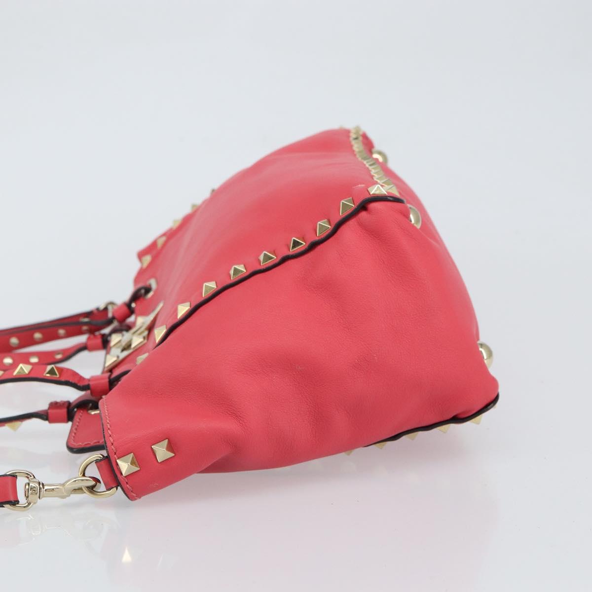 VALENTINO Rock Studs Hand Bag Leather 2way Pink Gold Auth BA9561