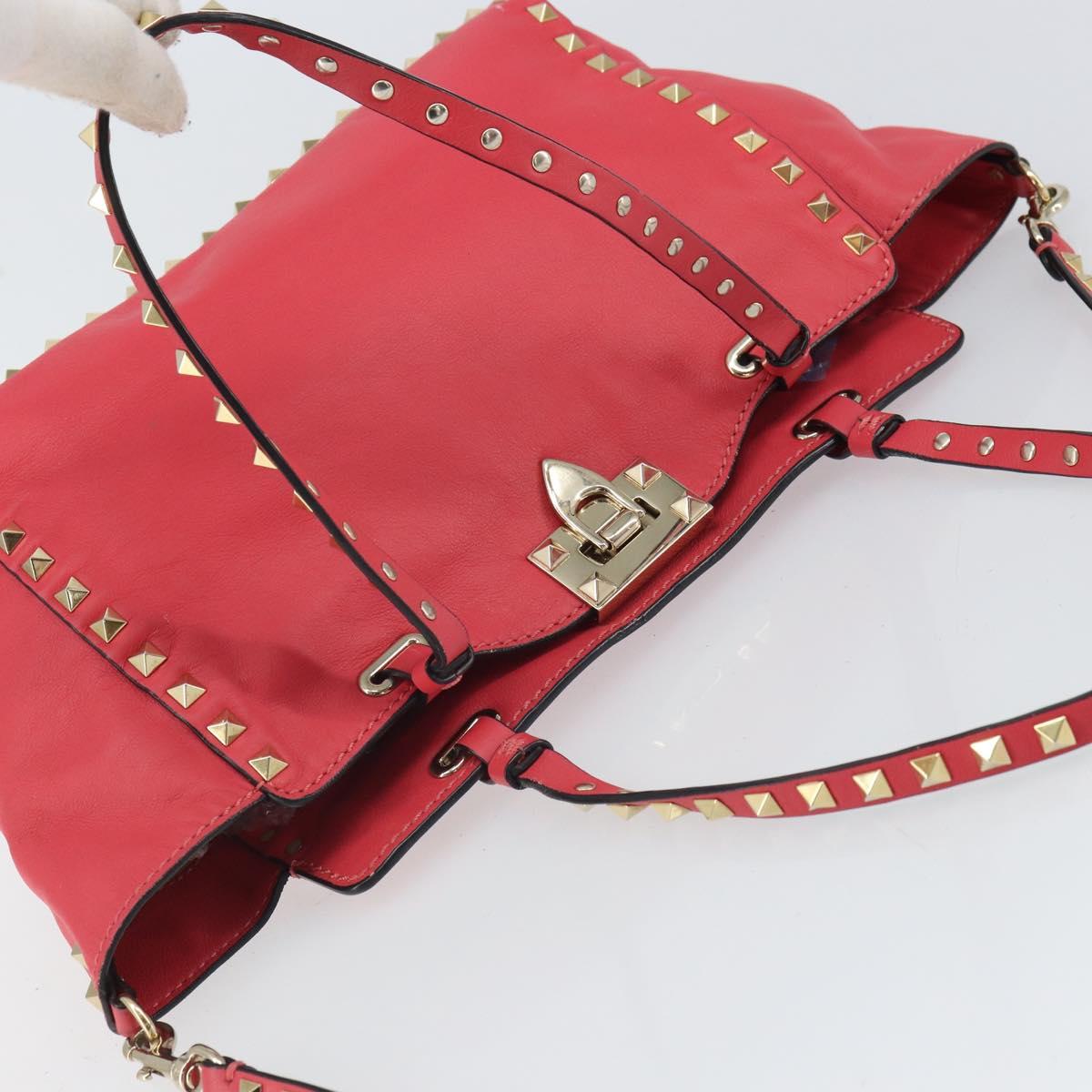 VALENTINO Rock Studs Hand Bag Leather 2way Pink Gold Auth BA9561