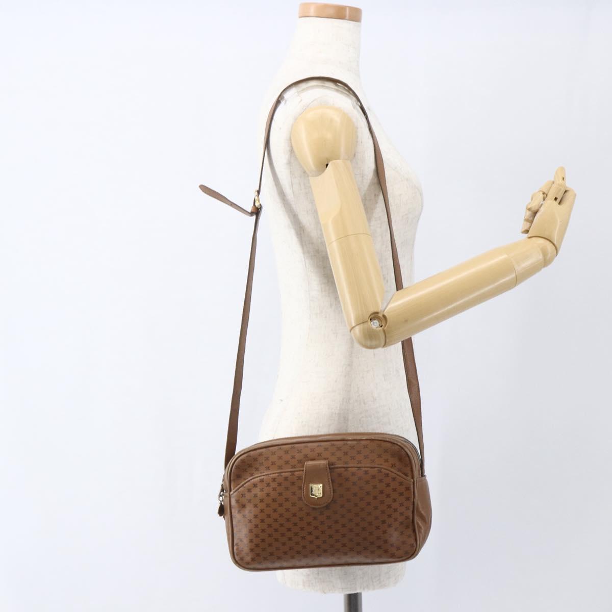 CELINE Macadam Canvas Shoulder Bag PVC Brown Gold Auth BA9563