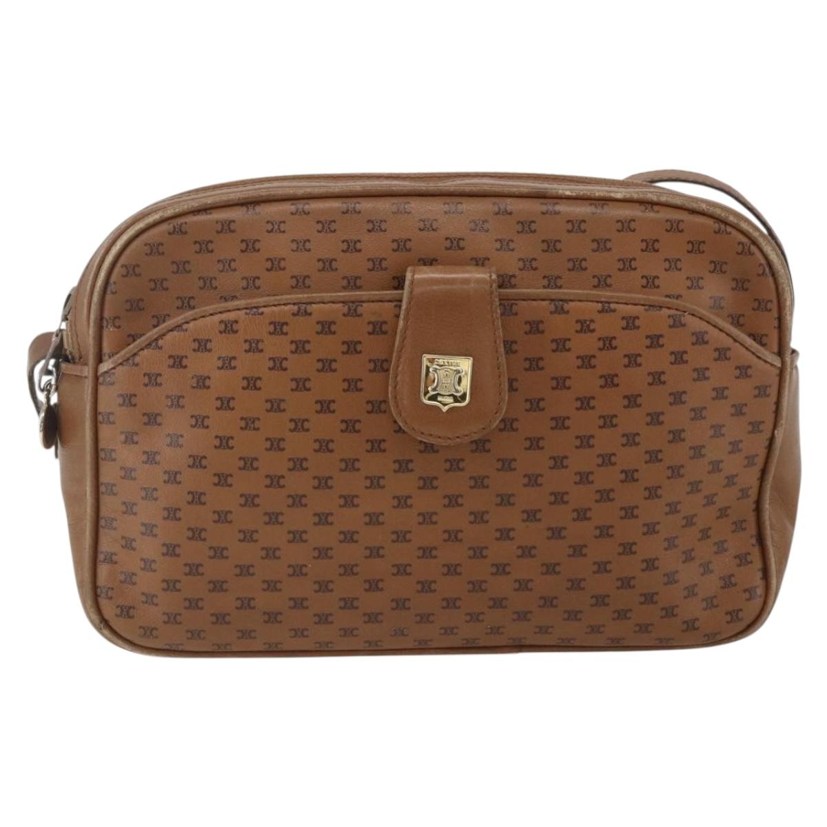 CELINE Macadam Canvas Shoulder Bag PVC Brown Gold Auth BA9563