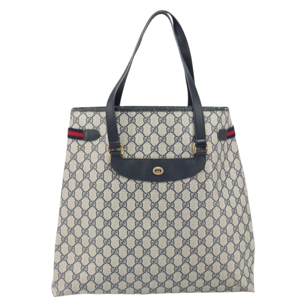 GUCCI GG Supreme Sherry Line Tote Bag PVC Navy Gold 39 02 091 Auth BA9564