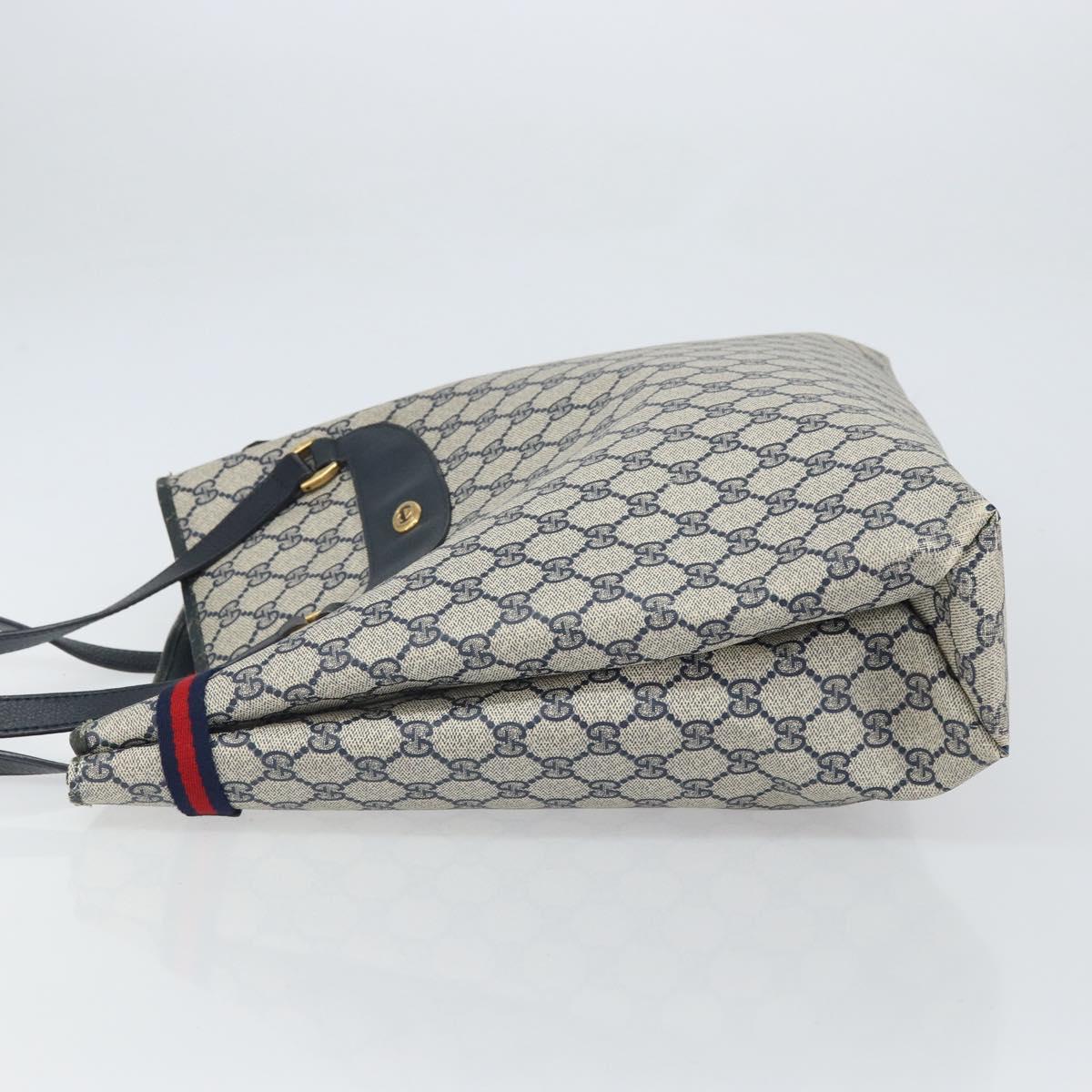 GUCCI GG Supreme Sherry Line Tote Bag PVC Navy Gold 39 02 091 Auth BA9564