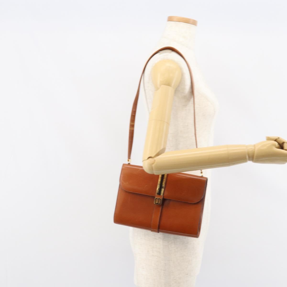 Christian Dior Shoulder Bag Leather Gold Brown Auth BA9565