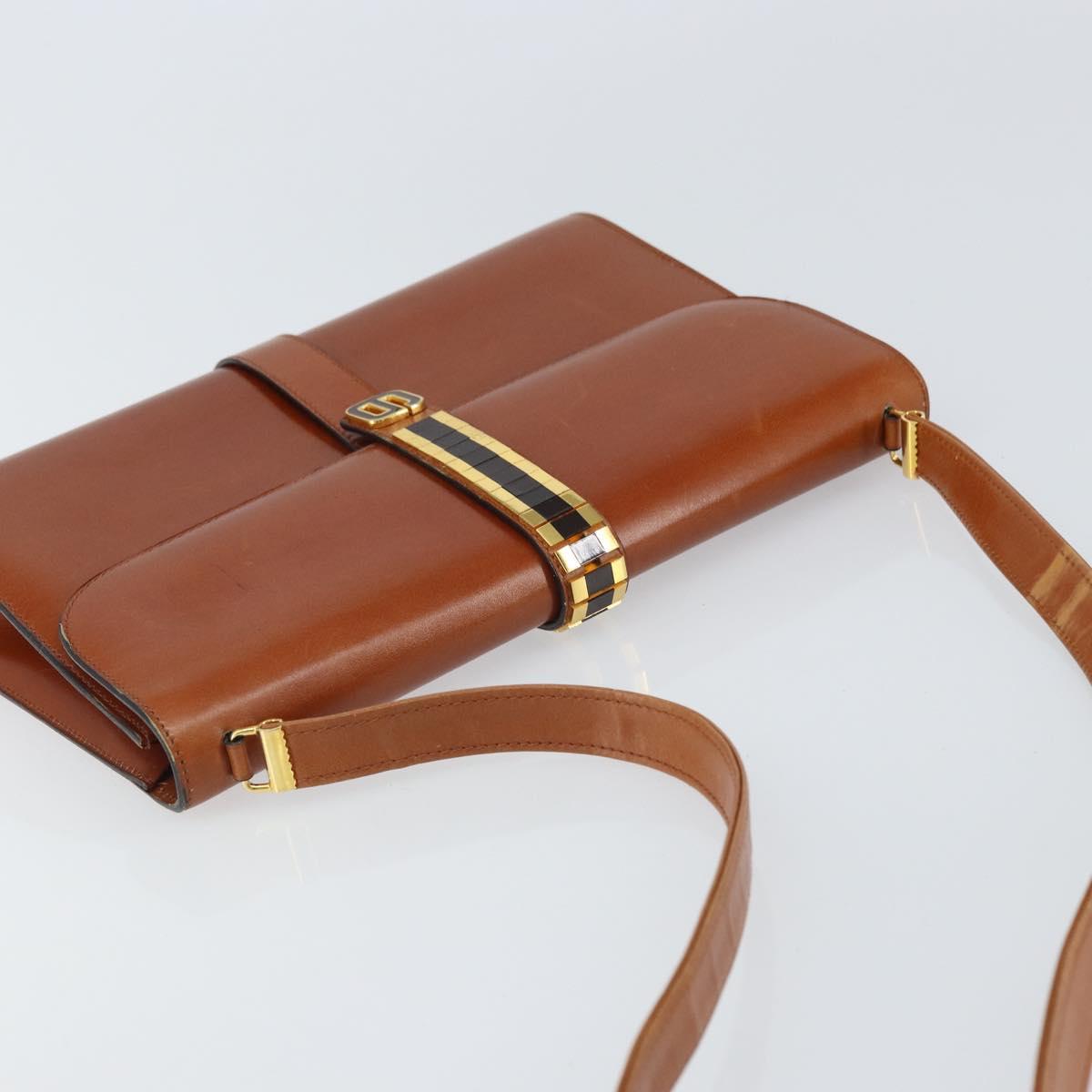Christian Dior Shoulder Bag Leather Gold Brown Auth BA9565
