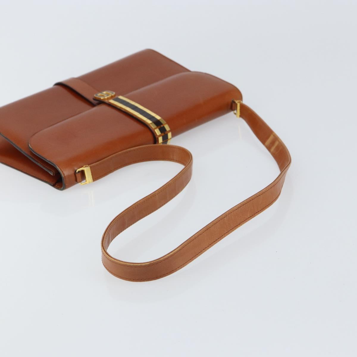 Christian Dior Shoulder Bag Leather Gold Brown Auth BA9565