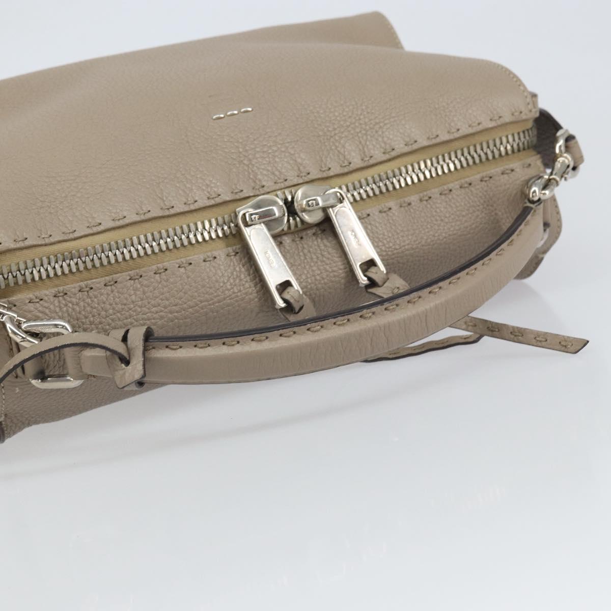 FENDI Celeria Ray Hand Bag Leather 2way Gray Silver Auth BA9567