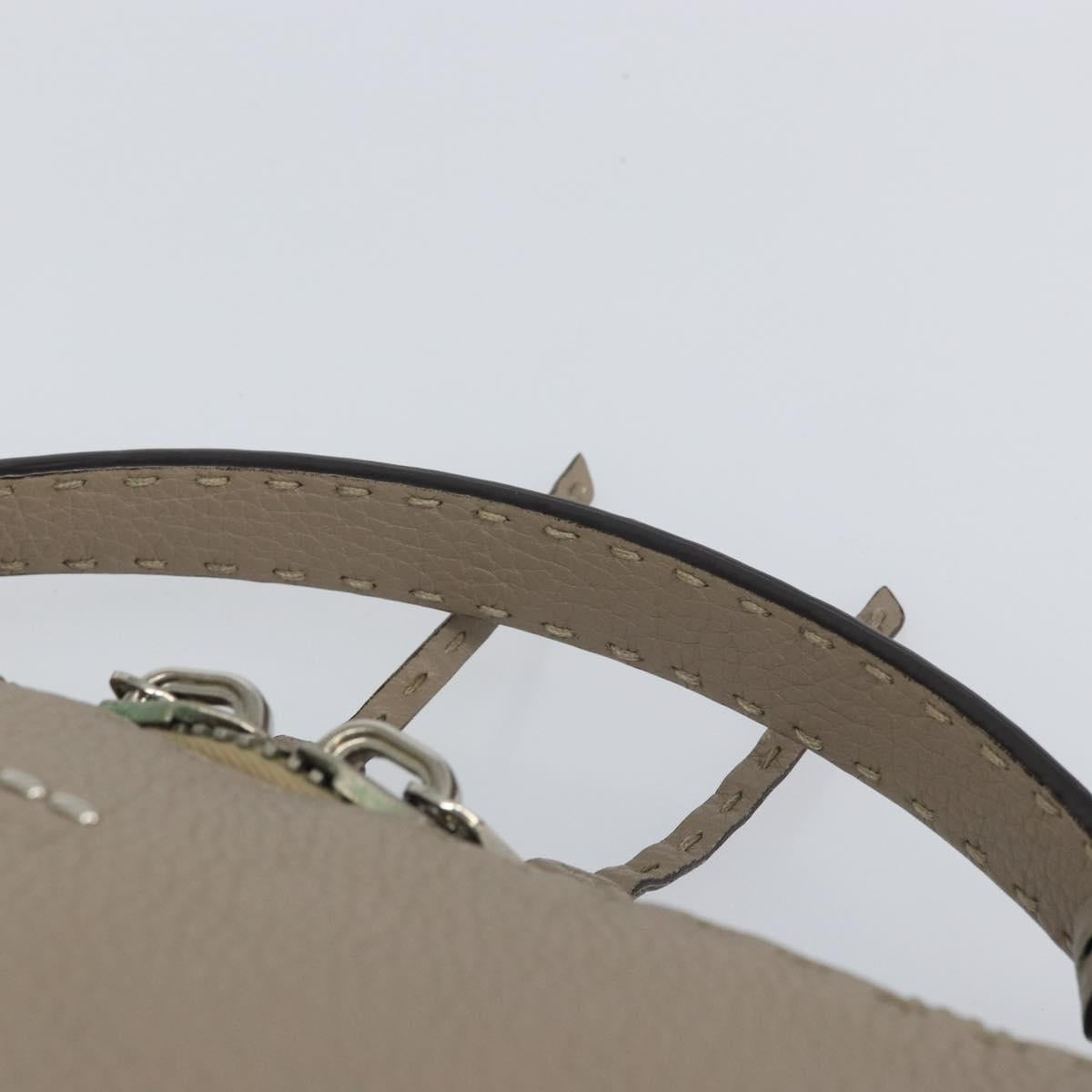 FENDI Celeria Ray Hand Bag Leather 2way Gray Silver Auth BA9567