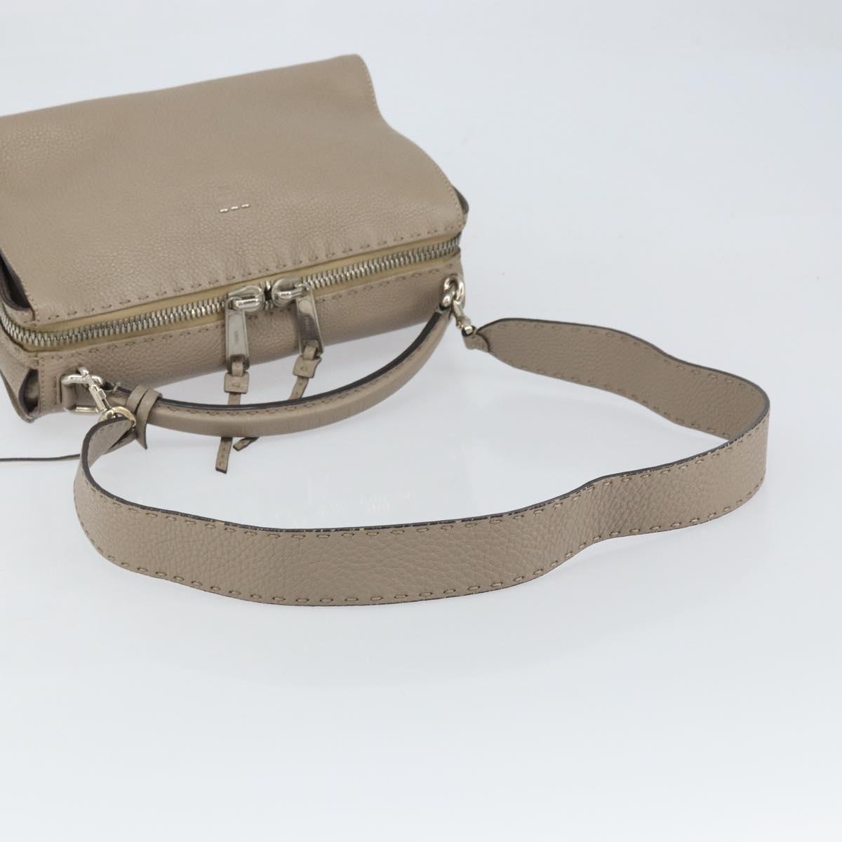 FENDI Celeria Ray Hand Bag Leather 2way Gray Silver Auth BA9567