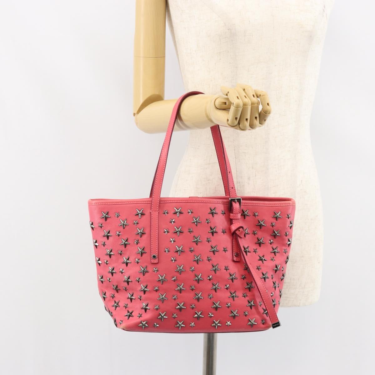 Jimmy Choo Sasha S Tote Bag Leather Pink Silver Auth BA9570