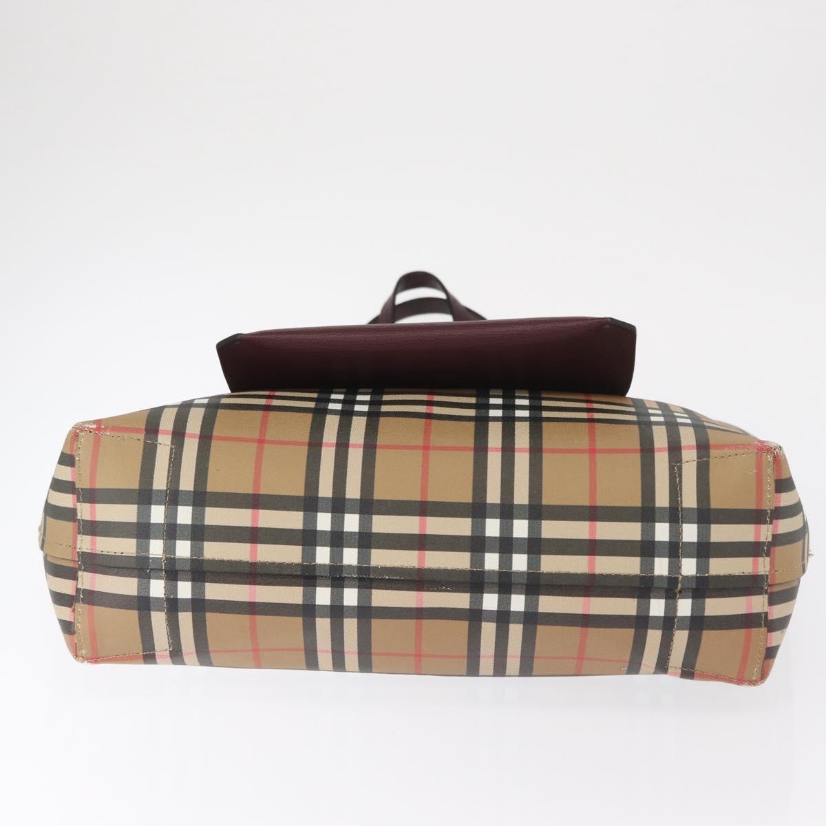 BURBERRY Nova Check Tote Bag PVC Beige Gold Auth BA9573