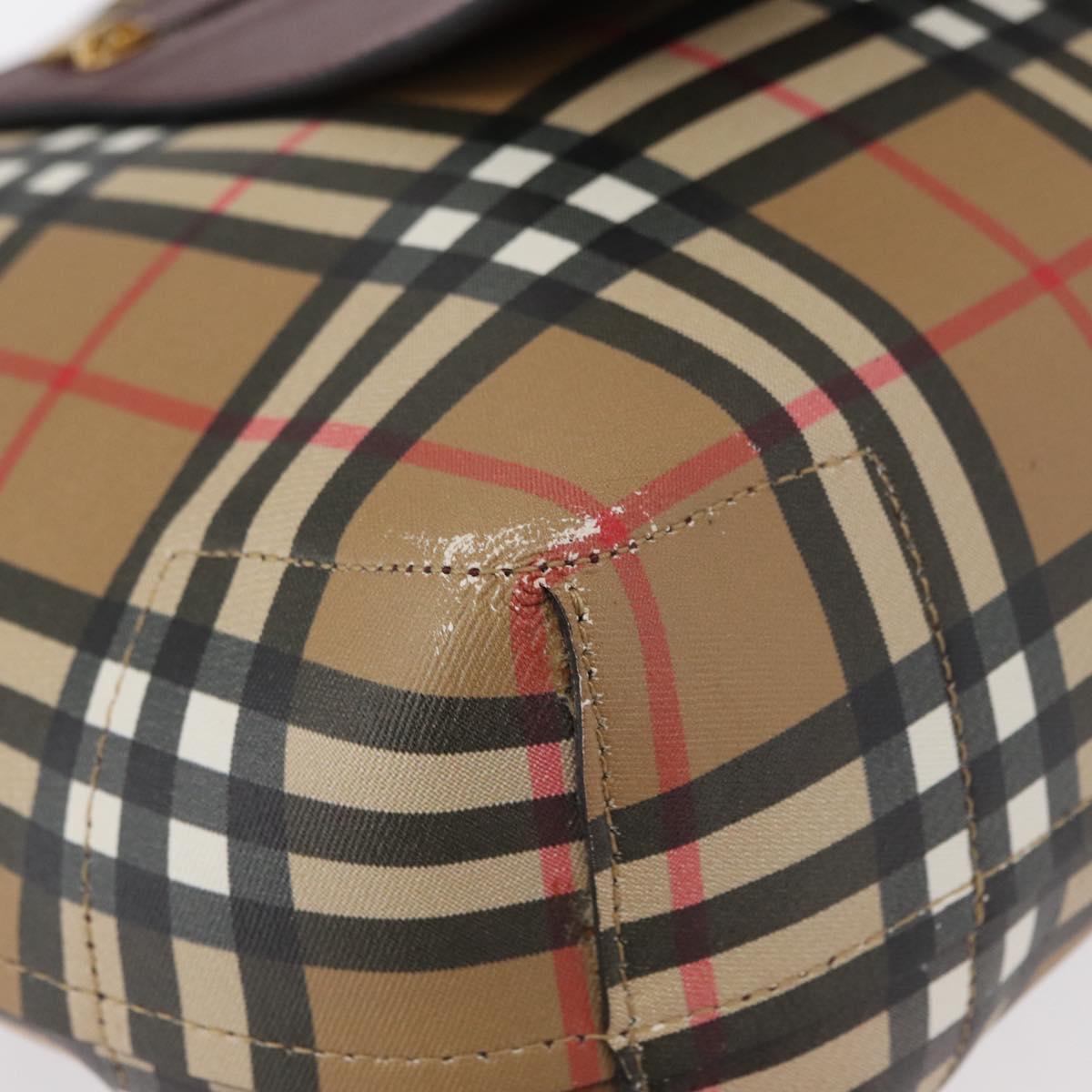 BURBERRY Nova Check Tote Bag PVC Beige Gold Auth BA9573