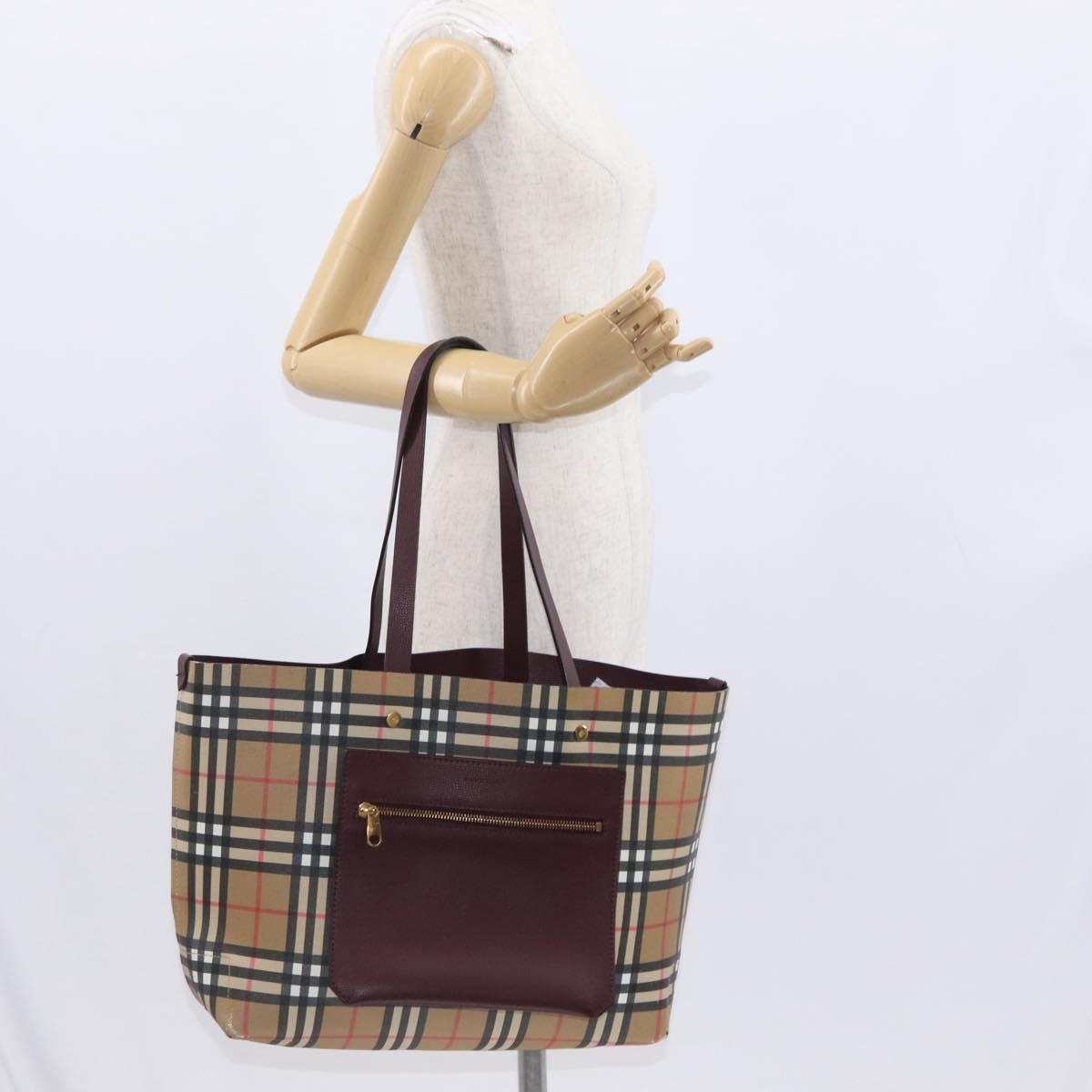 BURBERRY Nova Check Tote Bag PVC Beige Gold Auth BA9573