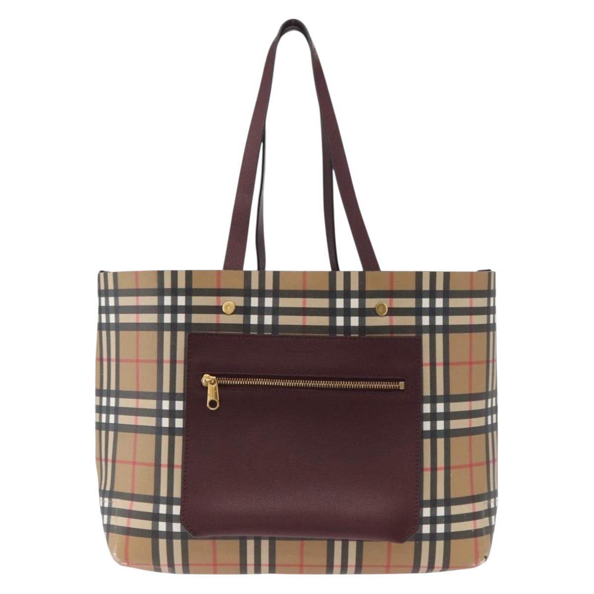 BURBERRY Nova Check Tote Bag PVC Beige Gold Auth BA9573