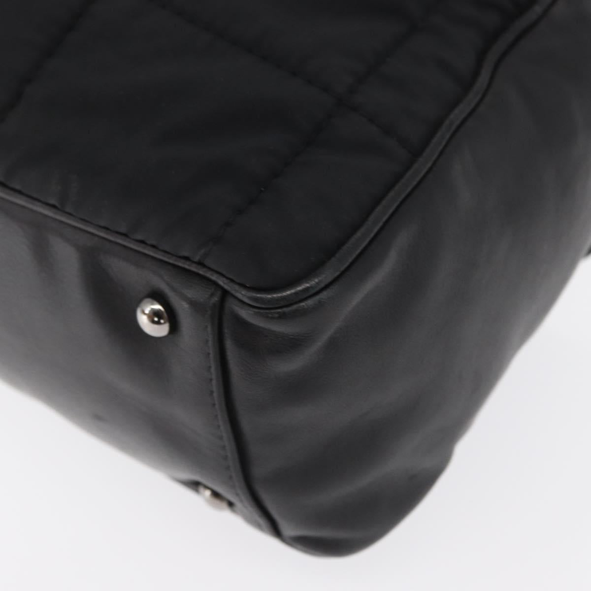 CHANEL Choco Bar Hand Bag Nylon Black Silver CC Auth BA9577